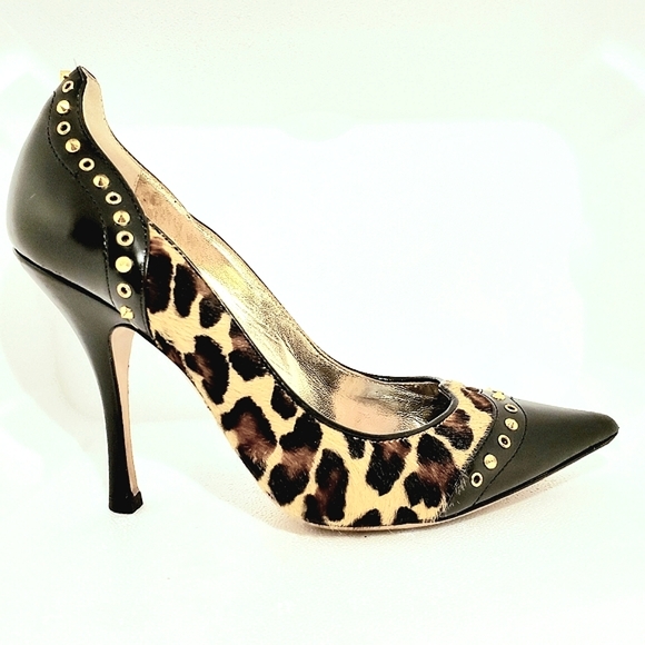 🐆EUC Gorgeous Leopard Print Heels W/Black Leather & Cool Studs By DSQUARED🐆 - Picture 5 of 13